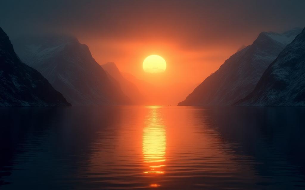 Midnattssol over fjorden